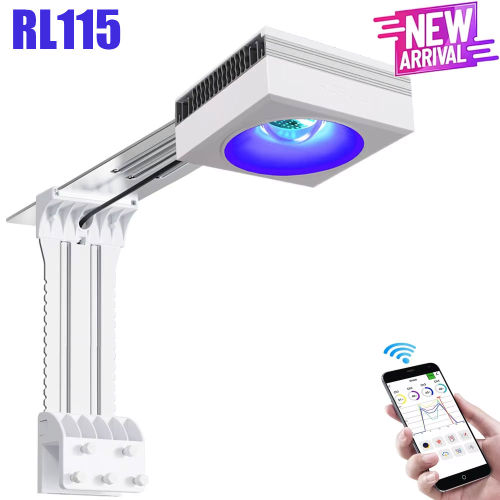 Marine Aquarium Led Lights - NEW PopBloom RL115 WiFi マリンアクアリウムライト 115W、プロ仕様フルスペクトルアクアリウムランプ（サンゴ礁、SPS/LPS魚類水槽用）,