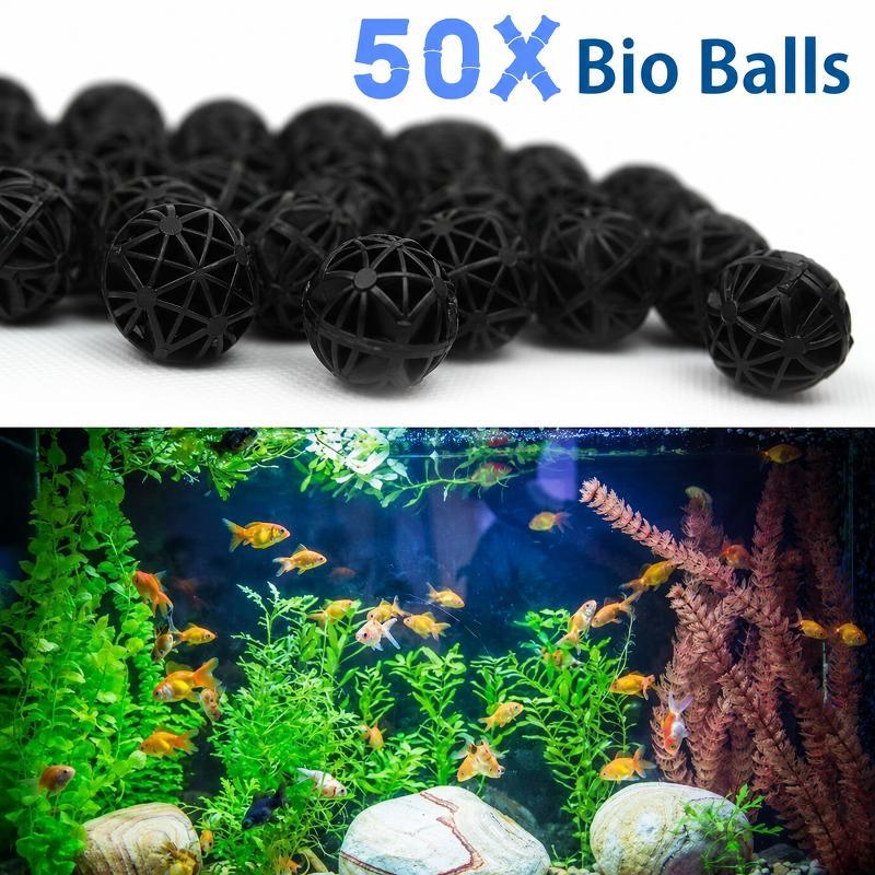 Marine Aquarium Water - 50個入り 16mm アクアリウム用バイオフィルターボール 魚タンク・池用ろ過材 生化学的水質浄化フィルター マリンアクセサリーセット