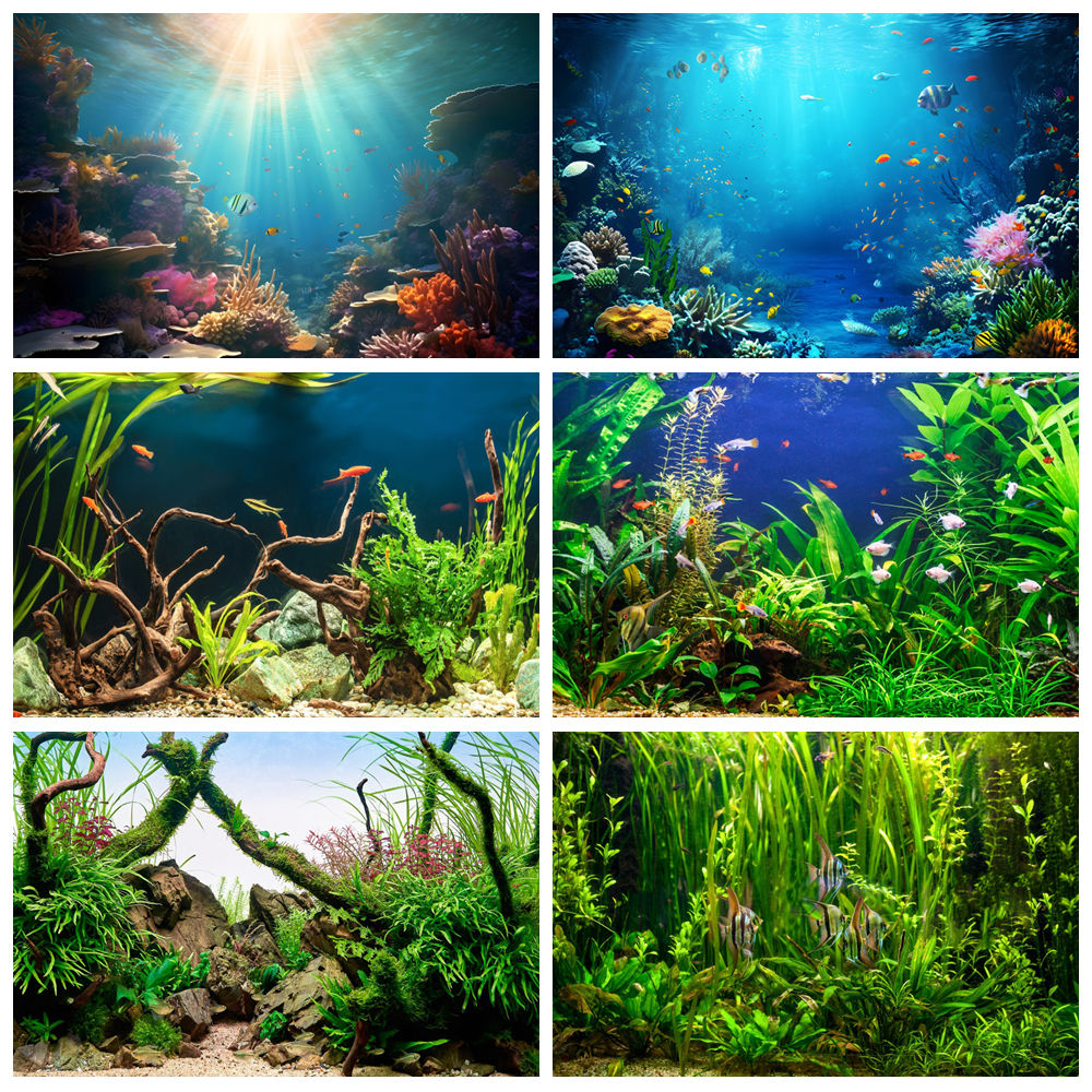 Aquarium Marine World - 海中海底世界写真撮影の背景水中海洋サンゴ海藻魚水族館赤ちゃんポートレート写真背景小道具