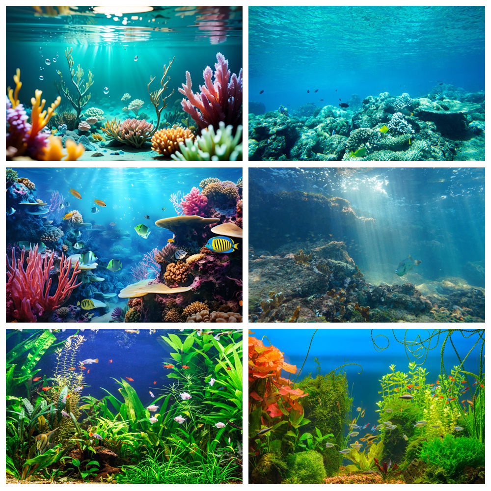 Aquarium Marine World - アンダーウォーターワールド海底写真撮影背景海底魚海洋サンゴ水族館海藻赤ちゃんポートレート写真背景バナー