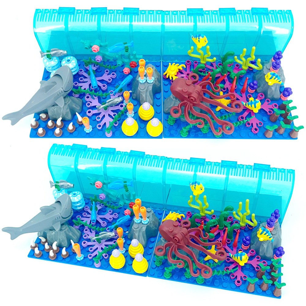 Aquarium Marine World - レゴ水族館シーンビルディングブロック海洋動物 MOC アンダーウォーターワールドサメタコレンガのおもちゃと互換性があります